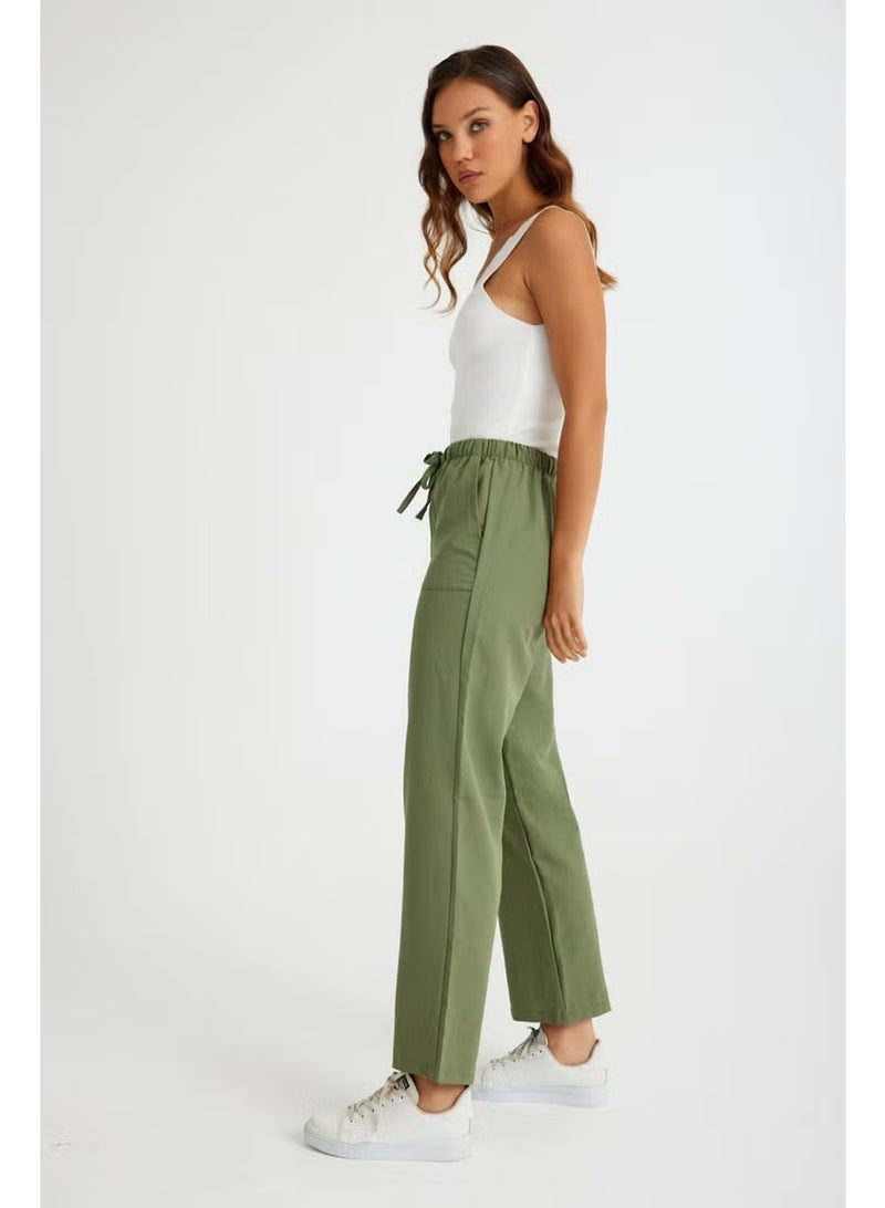 Barbora Linen Casual Trousers with Waist Tie LN14HAKI9 - Image 2